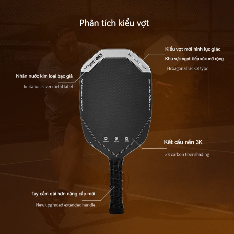 Pickleball Vợt T700 Frosted Carbon Fiber Pickleball Loại thi đấu Pickleball Vợt