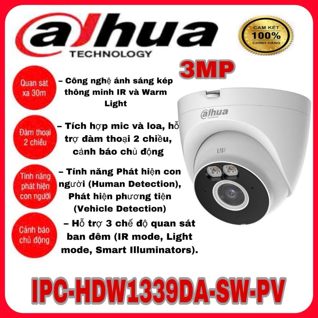 Camera Wifi Turret 3MP DAHUA DH-IPC-HDW1339DA-SW-PV