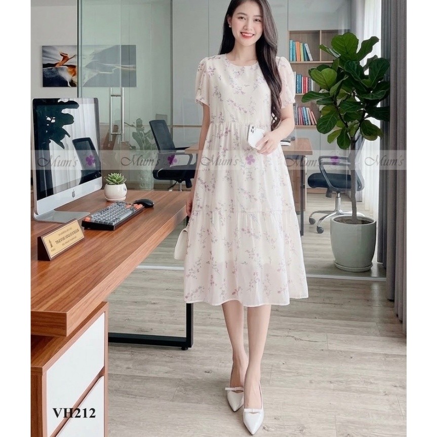 Váy bầu xinh Mum's shop VH212 hoa mát mẻ cho mẹ bầu đi chơi, đi du lịch xinh xắn
