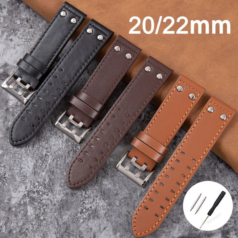 Vintage Studded Da Thật Chính Hãng Dây Đeo Đồng Hồ Cho Hamilton Kaki Field Hàng Không 20 Mm 22 Mm Qu