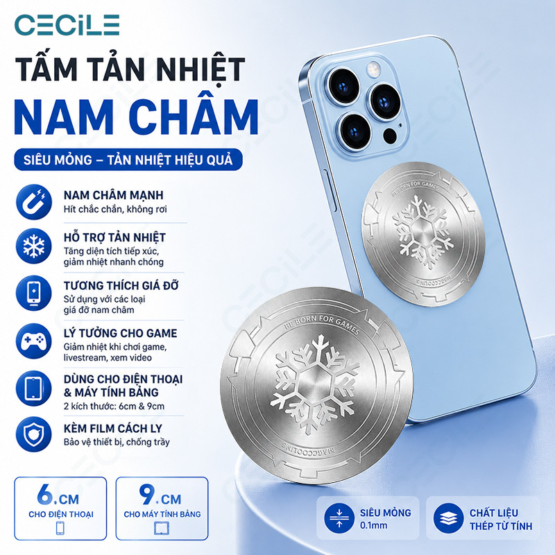 Tấm Tản Nhiệt Nam Châm Siêu Mỏng Cho Điện Thoại Tablet Magnetic Heat Sink Gaming Cooler Phone Cooler