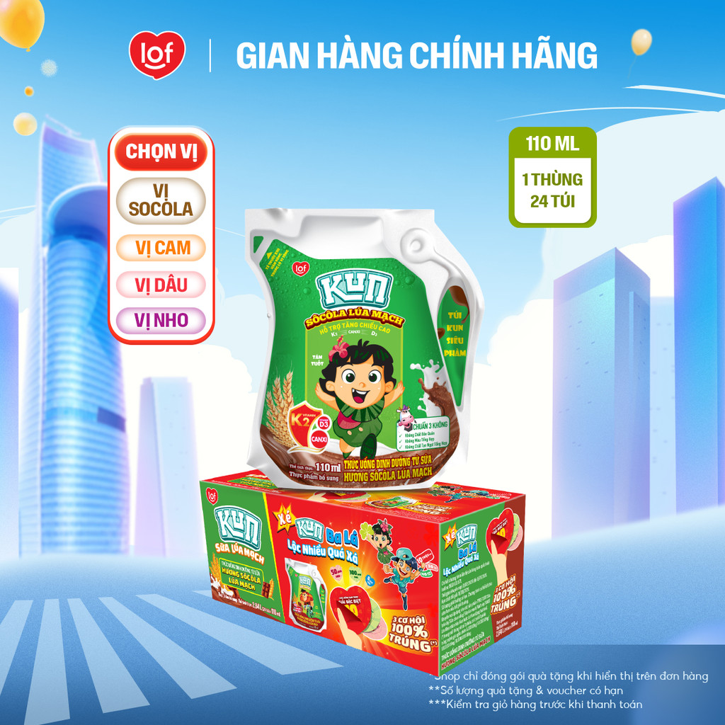 [Livestream KOL] KUN túi 1 thùng 24 túi x 110ml chọn vị: