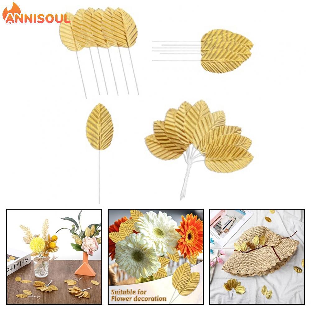 [NISO]Wedding Decoration Bouquet Garland Gold Artificial Leaves Stems Crafts