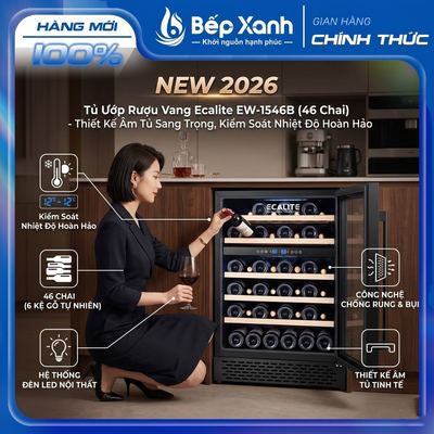 New 2026 | Tủ Ướp Rượu Vang Ecalite EW-1546B (46 Chai) - Thiết Kế Âm Tủ Sang Trọng, Kiểm Soát Nhiệt Độ Hoàn Hảo