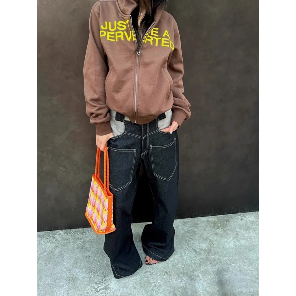 Cần Tiền "Khăn" Len Khâu Machete Arc Profile Thẳng Nhật Bản Okayama Harajuku Jeans