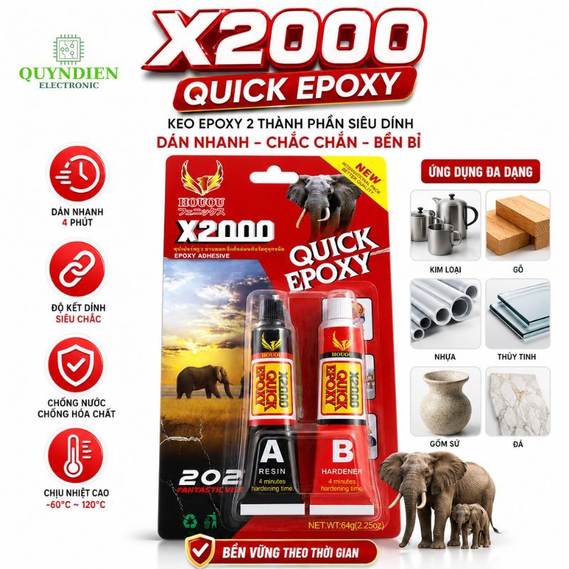 Keo AB Thái X2000 Quick Epoxy 64G – Keo AB Thái 2 Thành Phần Siêu Dính, Khô Nhanh 4 Phút