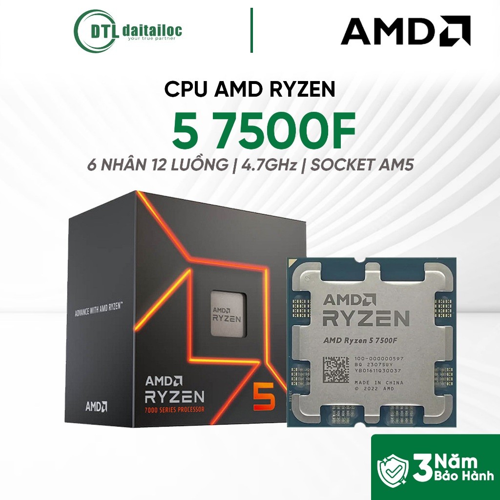 CPU Full Box  AMD RYZEN 5 7500F | CHÍNH HÃNG | BẢO HÀNH 36 THÁNG