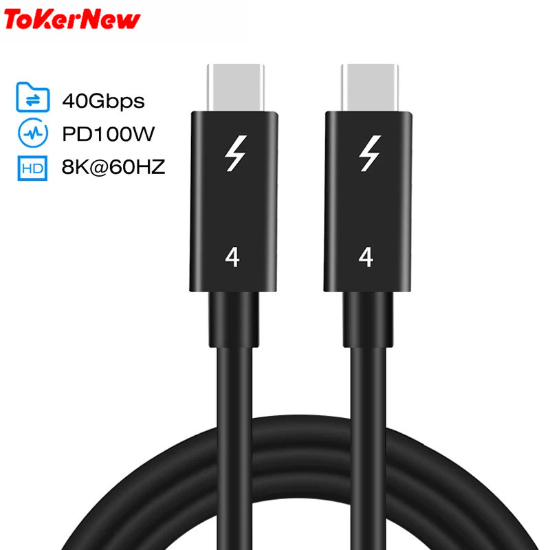 ToKerNew Thunderbolt 4 coaxial cable USB4 type c to type c 40Gbps 100W Fast charging Cable 2m -0.3m 