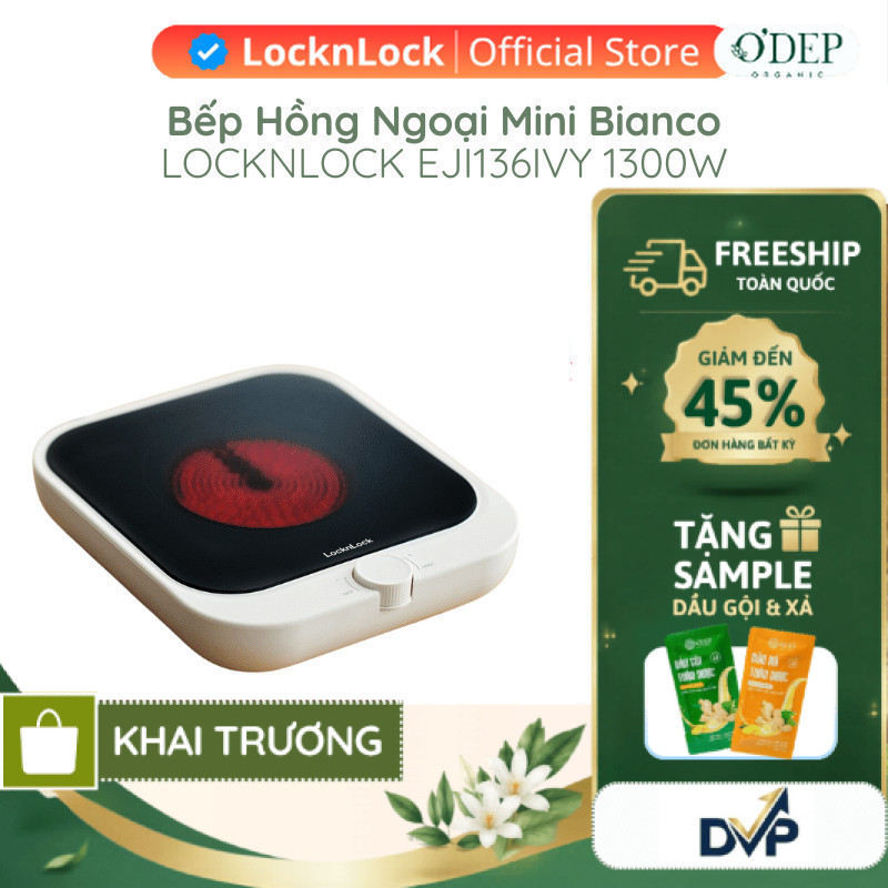 Bếp hồng ngoại mini Bianco LocknLock EJI136IVY, Hàng chính hãng, Dùng được nhiều loại nồi dễ điều ch