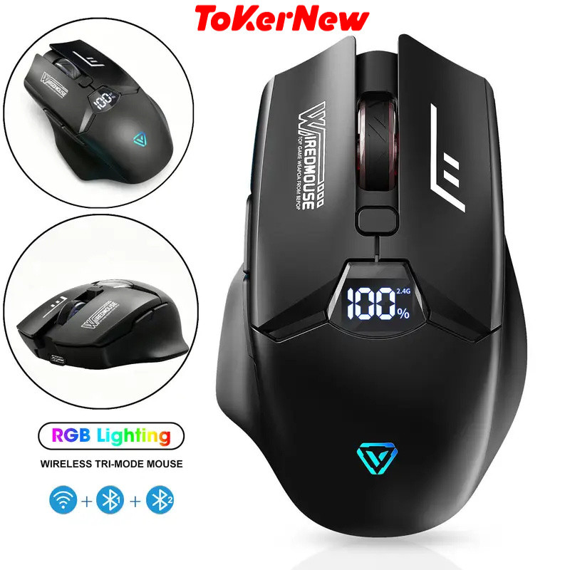 ToKerNew Dual-Mode Wireless Bluetooth Mouse With Smart Screen Display Silent Charging Office Gaming 