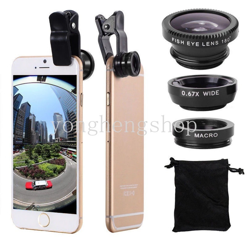 Ống kính kẹp đa năng 3 trong 1 Camera điện thoại di động Macro mắt cá góc rộng với hiệu ứng đặc biệt