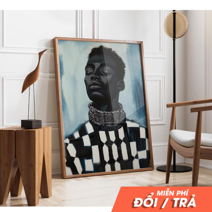 Tranh treo tường, Geometrical People Large Wall Art Proud Afro Men Contemporary Artwork  Afro Man Pr