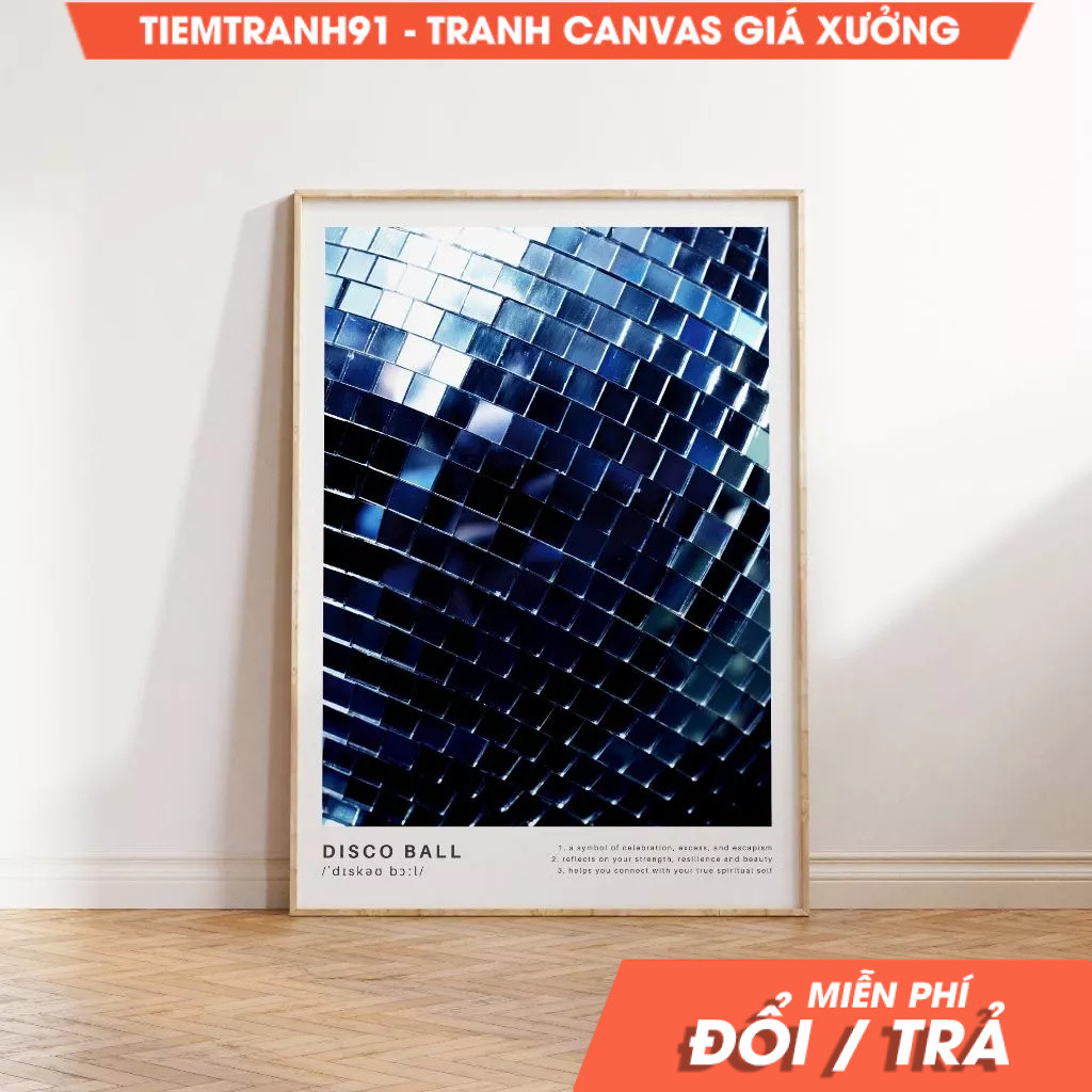 Tranh treo tường, Blue Shiny Disco Ball Poster Vintage Disco Ball Definition Minimalist Disco Wall A