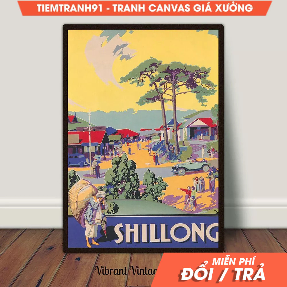 Tranh treo tường, India Wall Art, Vintage Poster Art, India Travel Print, Shillong India, tặng kèm đ