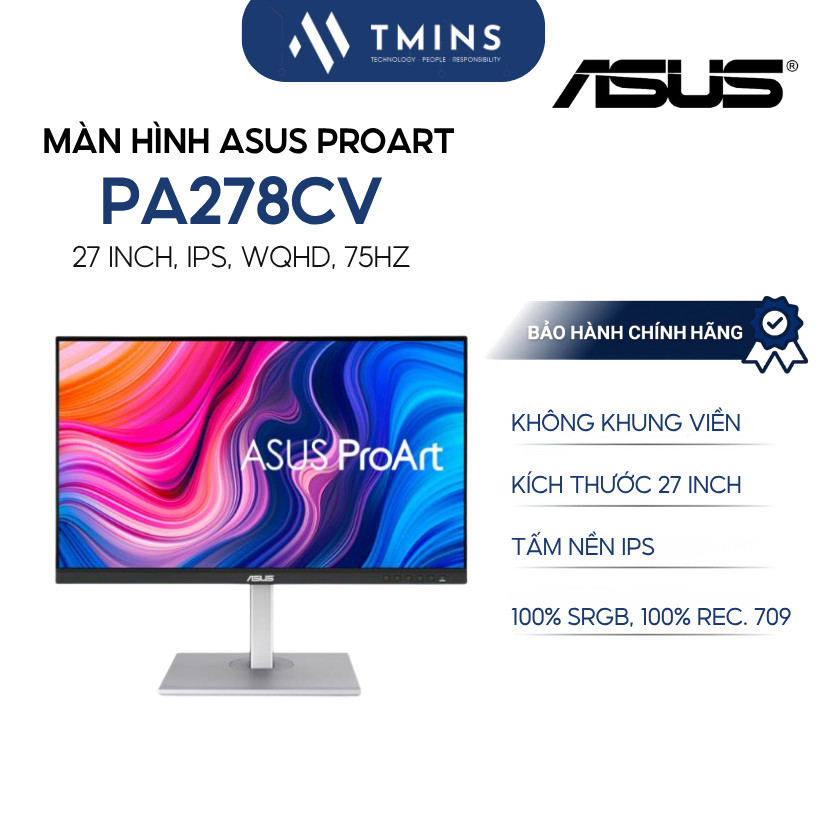 Màn hình đồ họa ASUS ProArt PA278CV 27 Inch, WQHD, IPS, 75Hz, 100% sRGB, 100% Rec. 709 - Chính hãng