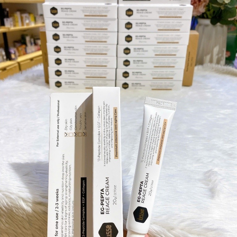 Kem dưỡng chống già tăng đàn hồi 12 loại peptide + EGF + Collagen Lisse EG-Pepta Reage Cream tuýp 20