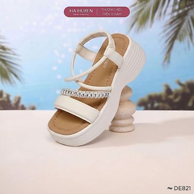 Dép nữ 6cm HÀ HUYỀN, Dép sandal đi biển quai ngang độn đế 6 phân - DE821