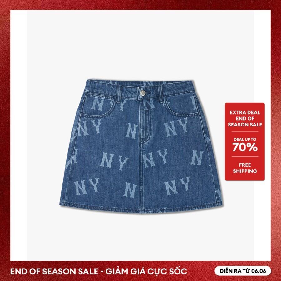 MLB - Chân váy denim mini phom chữ A Basic Multi Megalogo Print 3FDSB0143-50INS