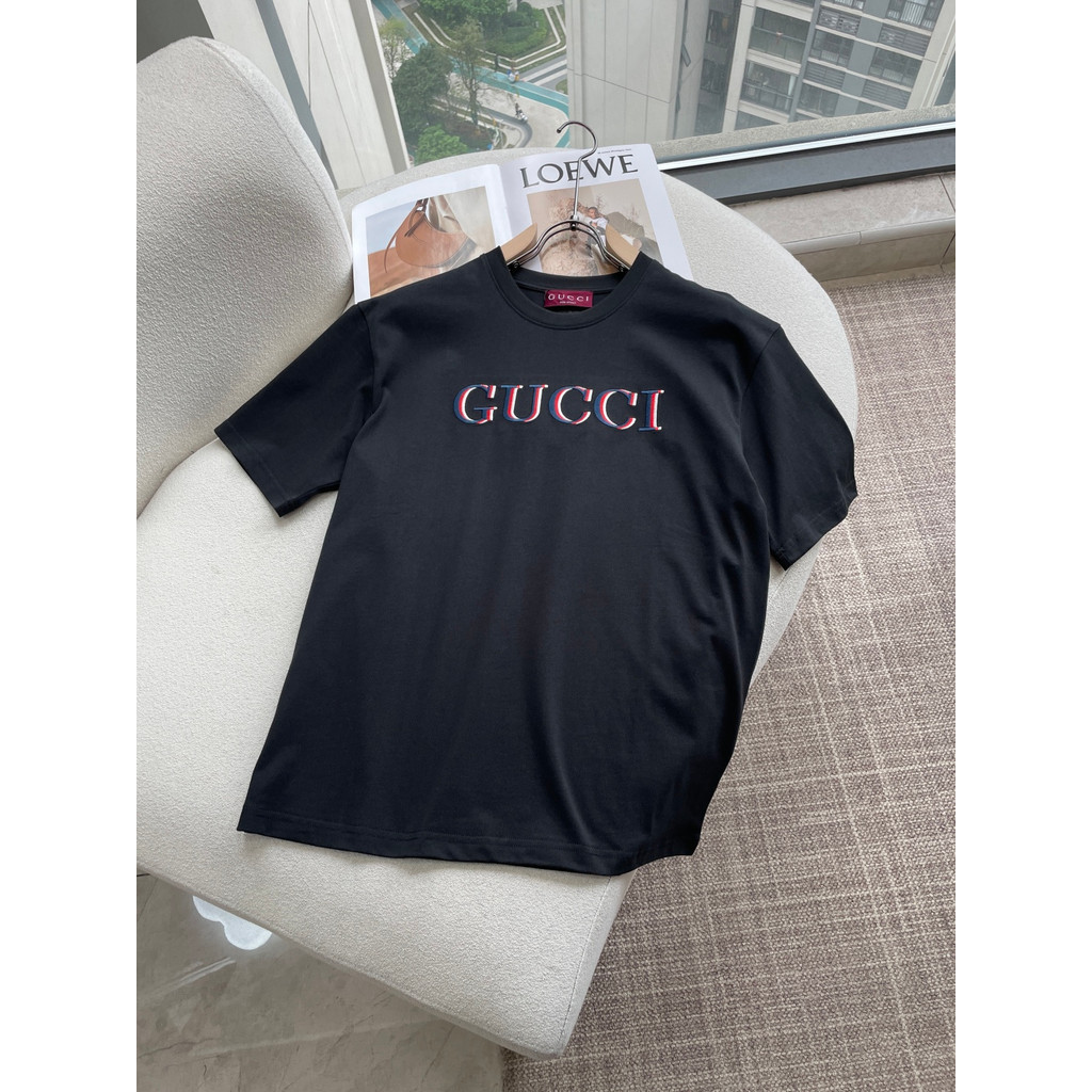 GUCCI GUCCI Mùa Hè Size Lớn Tay Ngắn Nam Nữ Cặp Đôi Phong Cách Màu Sắc Tương Phản Mỏng Phù Hợp Với S