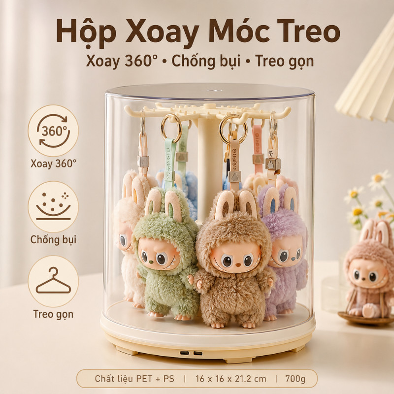 Hộp Đựng Gấu Bông Móc Khóa，Hộp đựng móc khóa hình thú xoay 360，trưng bày thú nhồi bông