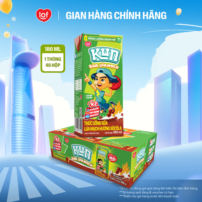 Sữa lúa mạch KUN vị socola thùng 48 hộp x 180ml
