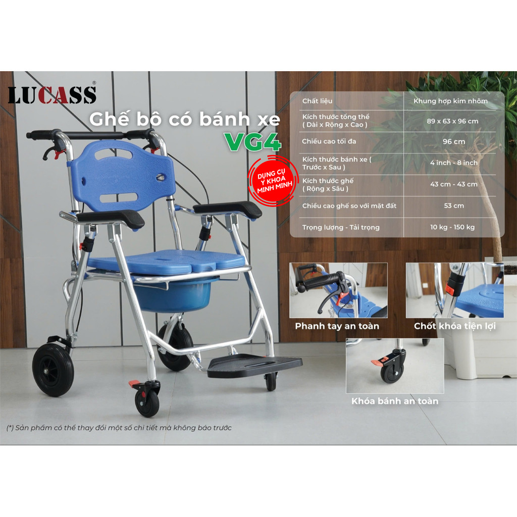 ✅ Ghế Bô Vệ Sinh Đa Năng Lucass C-301 (C301) Ghế Bô, Xe Tắm, Xe Lăn, Xe Đẩy | Có Thắng