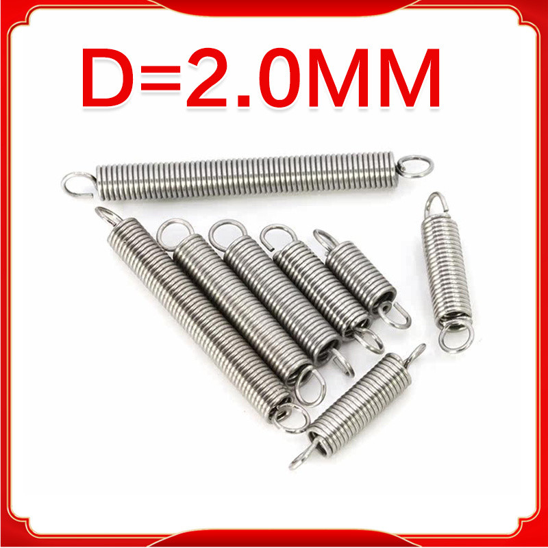 Lò xo căng thẳng inox 304 d = 2.0mm, OD14 / 17 / 20mm, L = 50 ~ 200mm lò xo căng thẳng có móc, áp dụ