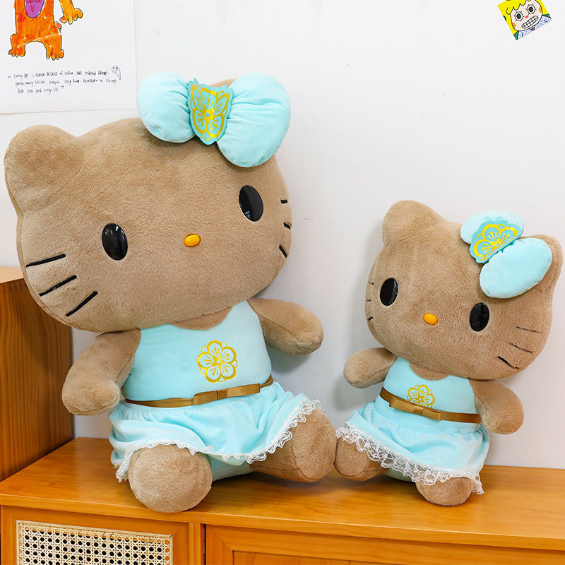 Mới hello Kitty Váy Xanh Hello Kitty Hawaii Ván Trượt Da Đen Kitty Sang Trọng Búp Bê Búp Bê Gối Quà 