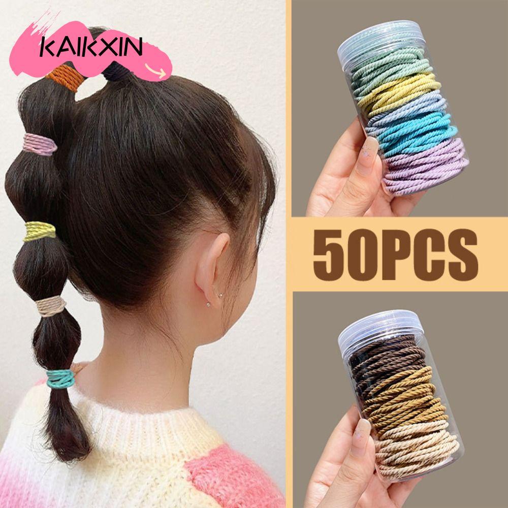 KAIKXIN 50 Dây Buộc Tóc, Dây Buộc Tóc Co Giãn Mạnh, Dây Buộc Tóc Màu Kẹo Twill