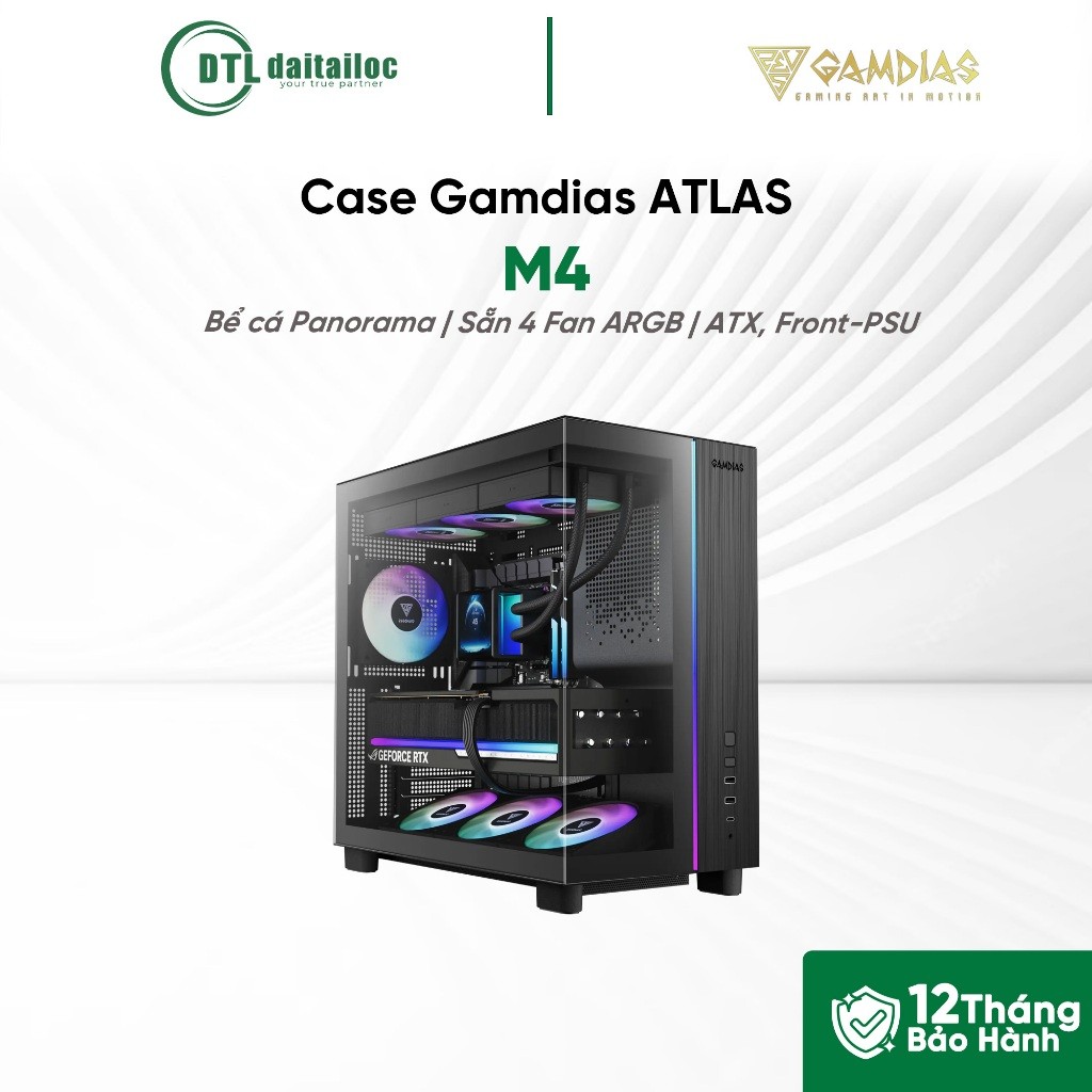 Case Gamdias ATLAS M4 (ATX / Sẵn 4 Fan / Màu Đen) | Chính hãng | Bảo hành 12 tháng