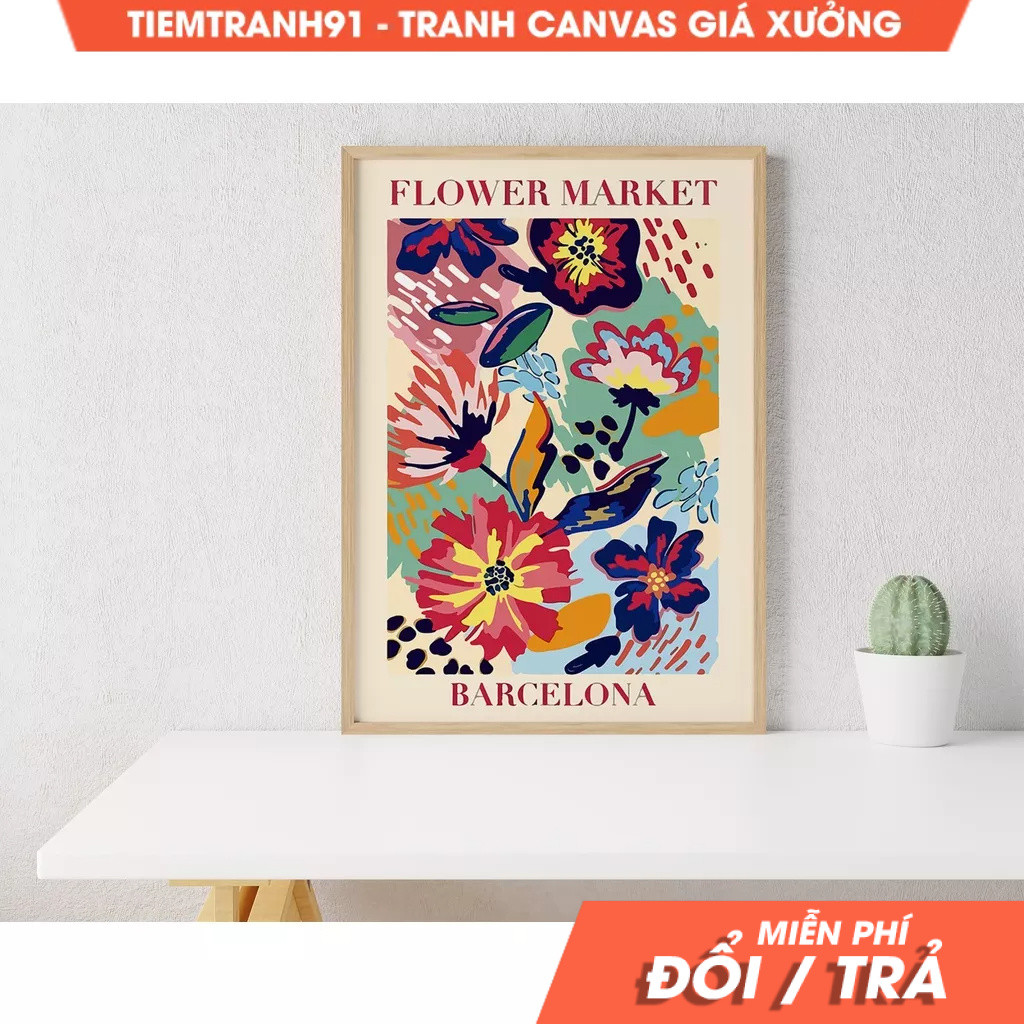 Tranh treo tường, Flower Market Barcelona, Flower Market Poster, Flower Market, tặng kèm đinh treo, 