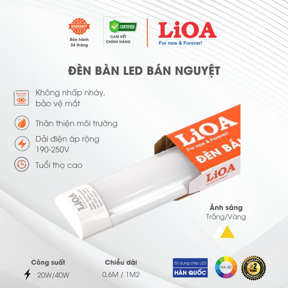 Đèn Tuýp LED Bán Nguyệt LiOA, mã BNLED - 20W 40W - Ánh Sáng Trắng/Vàng, Dài 60cm 120cm, Chip Led Hàn Quốc
