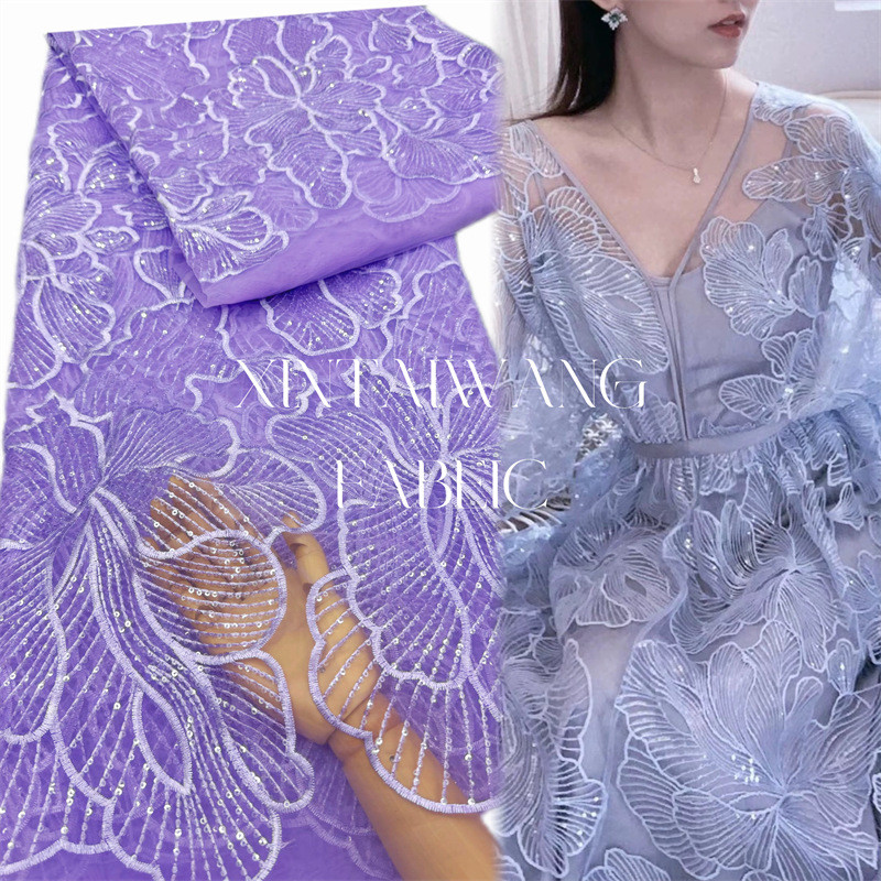 ((1 yards) Vải ren hòa tan trong nước Vải sequin Lưới ren sequin thêu váy cưới vải