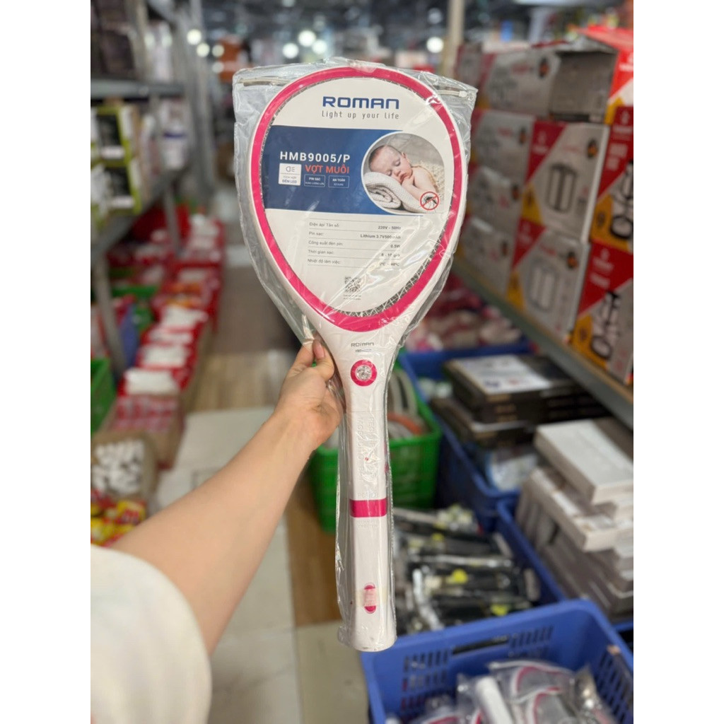 Vợt Muỗi Roman Chính Hãng – Diệt Muỗi Siêu Nhanh | 2 Phiên Bản HMB 9007 & HMB 9005 | Có Đèn Pin – An