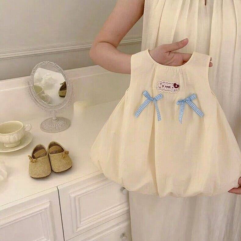 Baby Girl's Summer Sweet Princess Dress Girls' Summer Dress Bow Love Vest Dress Children Bud Skirt c