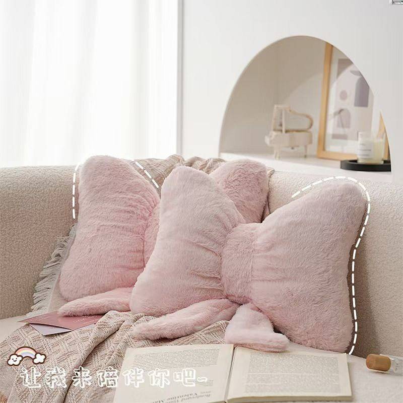 Simple Pink Bowknot Couch Pillow Office Table and Chair Soft and Comfortable Lumbar Support Pillow M