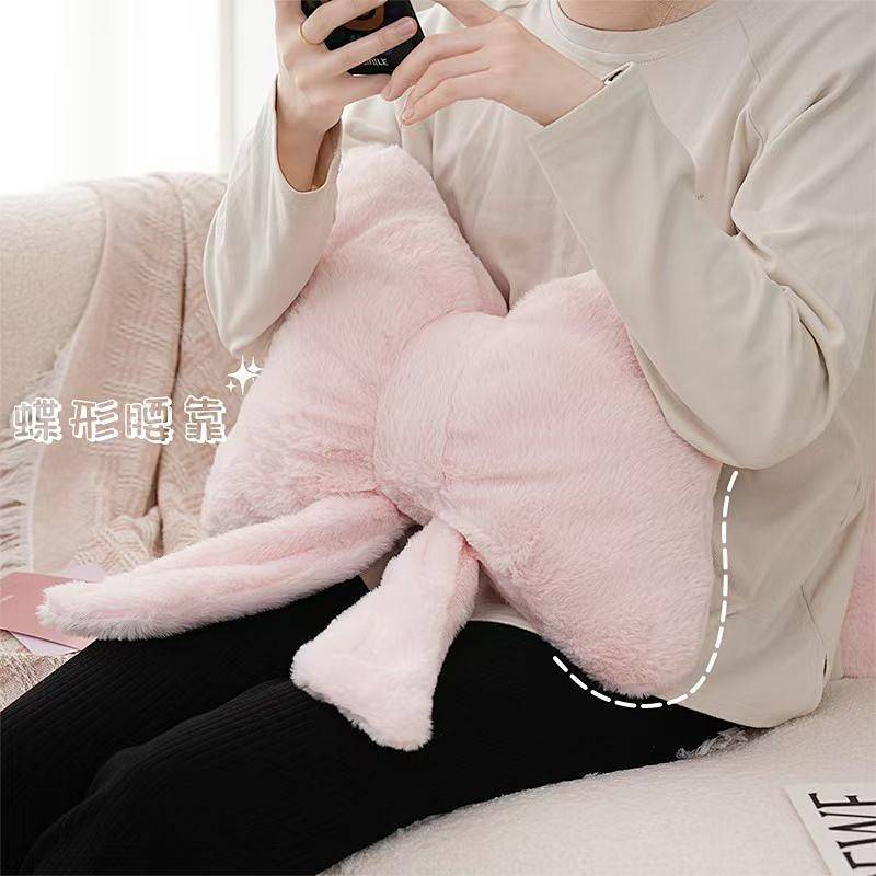 Simple Pink Bowknot Couch Pillow Office Table and Chair Soft and Comfortable Lumbar Support Pillow M