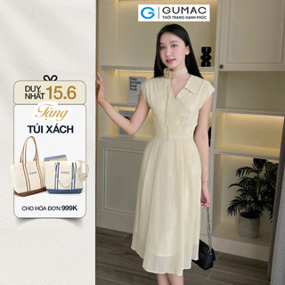 [SALE] Đầm nữ GUMAC A xòe đắp chéo phối dây hoa voan gân thêu mềm nhẹ  DE05047
