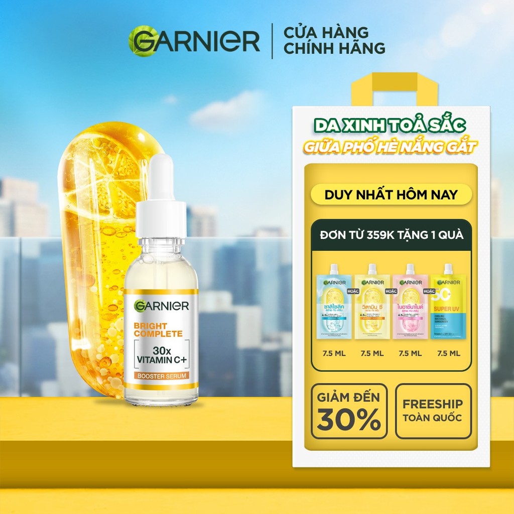 Dưỡng chất ban ngày bảo vệ & dưỡng sáng da [Vitamin C + Niacinamide] Garnier Bright Complete Booster