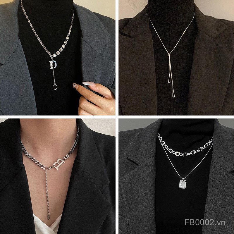 Niche Design Hot Girl Letter All-Match Áo Len Dây Chuyền Thu Đông Cao Cấp Thép Titan Vòng Cổ Nữ Áo L