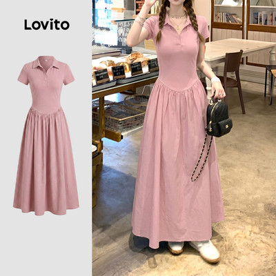 (Phong cách thường ngày) Lovito Váy Đầm Màu Xanh Hải Quân Cho Nữ Kiểu Dáng May Đo Thích Hợp Cho Mùa Xuân/hè L152ED023