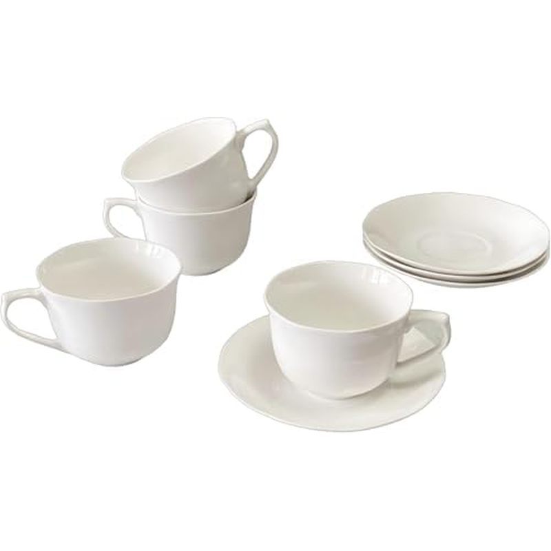 8 Ounce Porcelain Cappuccino Cups with Saucers - Set of 4, Perfect for Specialty Coffee Drinks, Latt