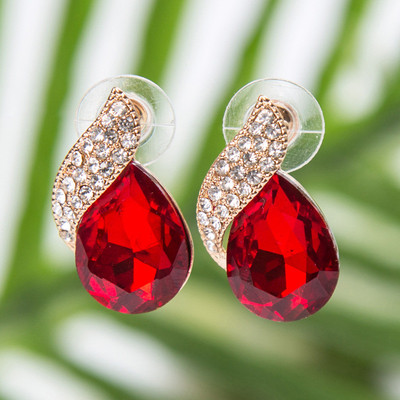 PinkduduTeardrop Lấp Lánh Giọt Nước Nhiều Màu Sắc Giọt Pha Lê Kim Cương Giả Hợp Kim Bông Tai PD2499