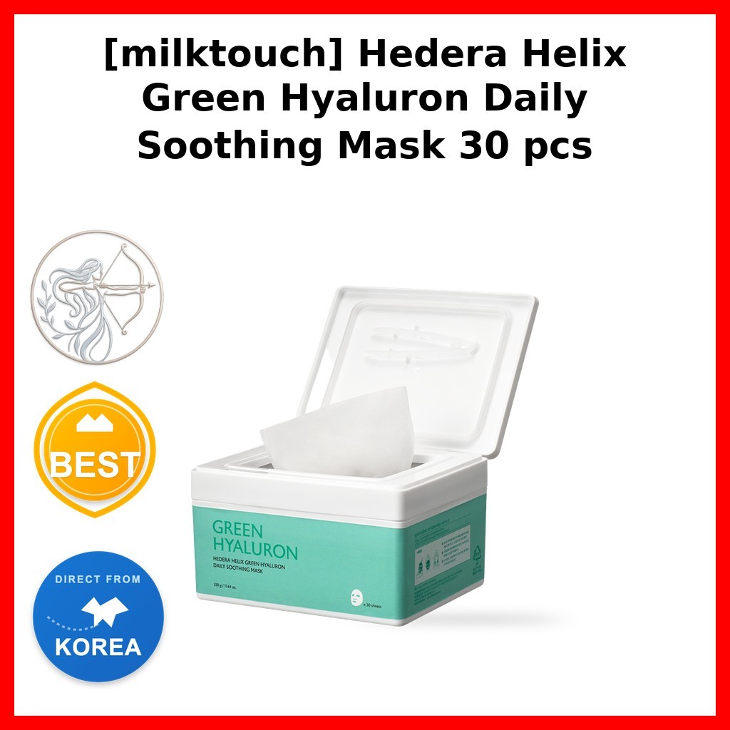 K-Mask [milktouch] Mặt nạ làm dịu hàng ngày Hedera Helix Green Hyaluron 30 chiếc / Mặt nạ Hàn Quốc /
