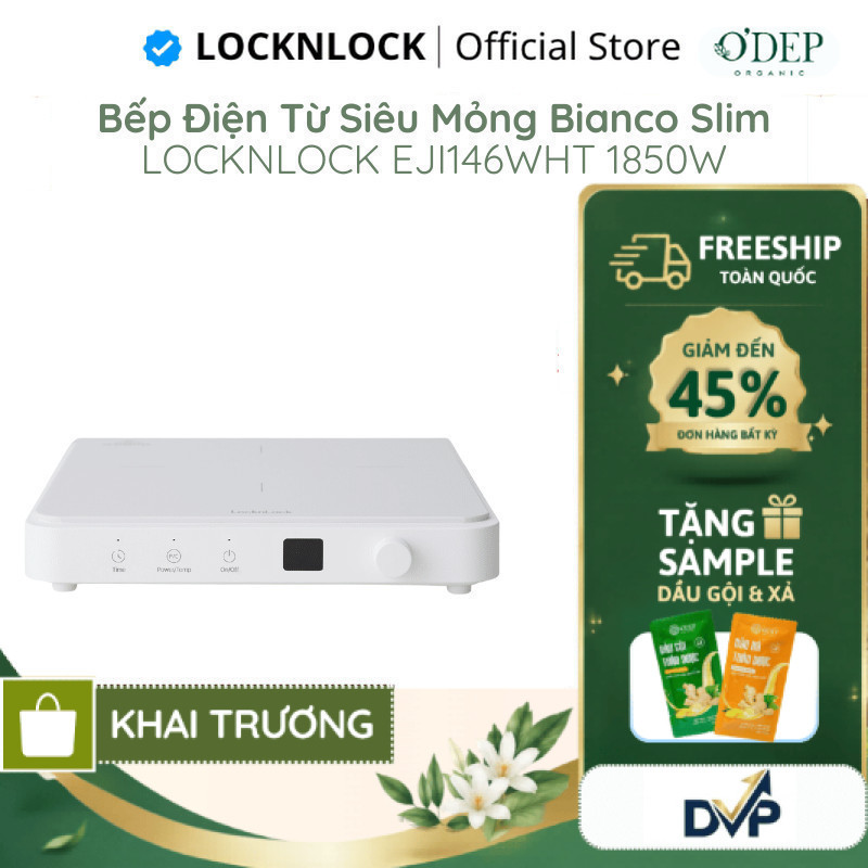 Bếp điện từ LocknLock siêu mỏng công suất mạnh, Hàng chính hãng Bianco Slim đa chế độ nấu EJI146WHT 