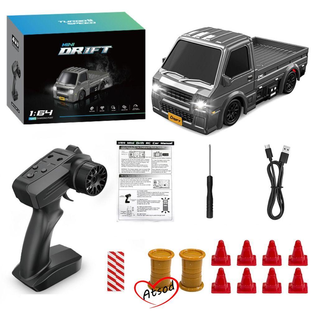 ATSOD RC Drift Car, Đèn LED tốc độ cao 1: 64 RC Truck, Chất lượng cao có thể sạc lại 4WD 2.4G Mini R