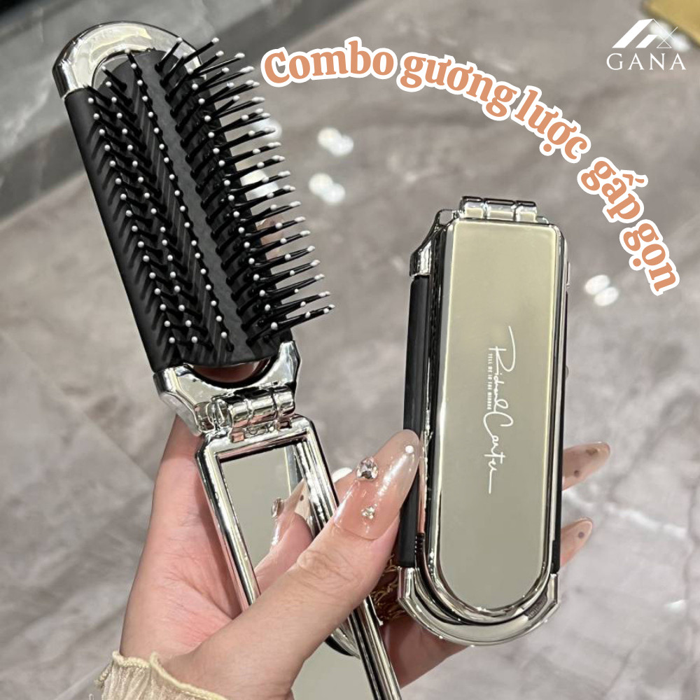 sufur Gương trang điểm tích hợp lược gấp gọn, gương lược di động massage da đầu Cool Green (Gương gấ