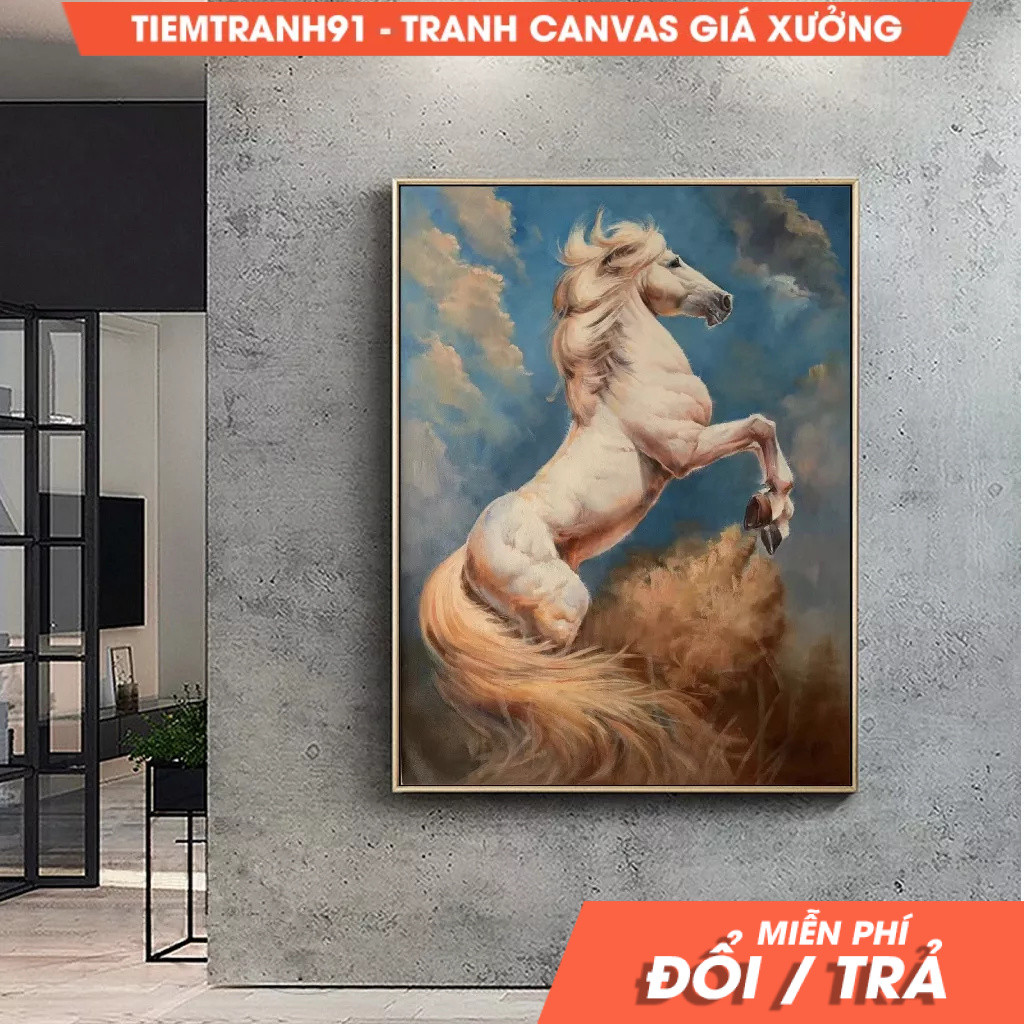 Tranh treo tường, Large White Horse Painting Horse Decor Large Canvas Art Horse Art Painting Large O