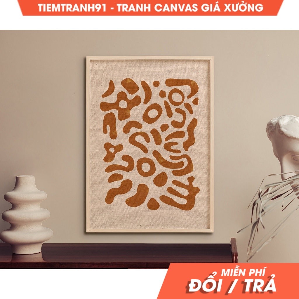 Tranh treo tường, Orange Beige Boho Wall Art, Artful Botanical Art, Artful Floral, tặng kèm đinh tre