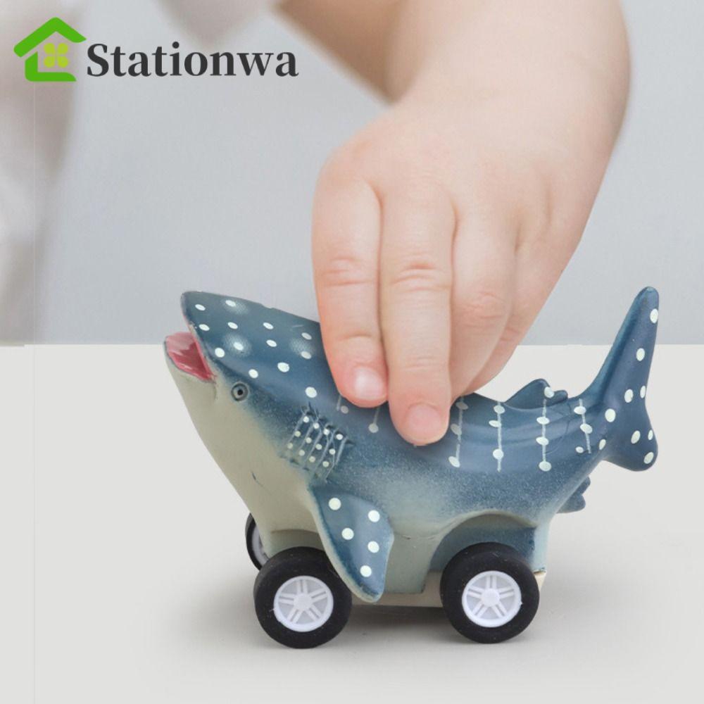 STATIONWA Đồ chơi ô tô quán tính cá heo, Mini Great White Shark Press and Go Car Toy, Funny Whale Sh